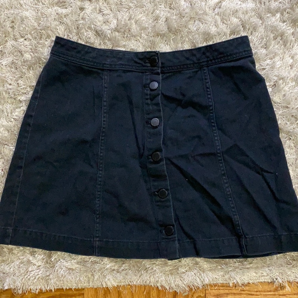 Black mini denim skirt